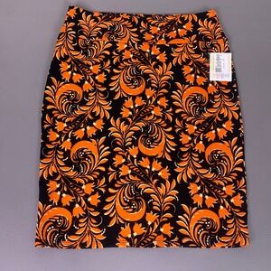 LuLaRoe Cassie Pencil Skirt 2XL Orange Black Floral Scroll‎ Stretch Knee New NWT